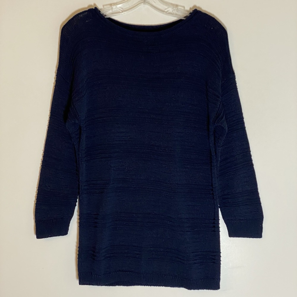 American Living Sweater Womens Large Blue Open Knit Boho Tunic Classic Preppy L
